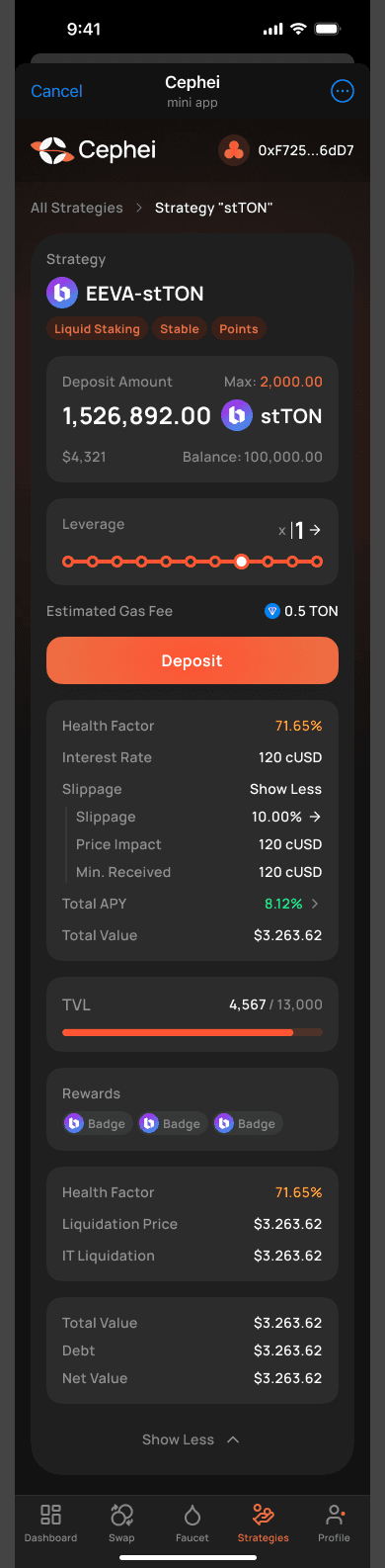 strategy configurator — live recalculation